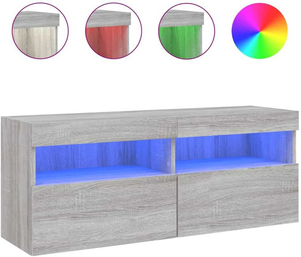 TV staliukas Sieninė TV spintelė su LED lemputėmis, pilka, 100x30x40cm