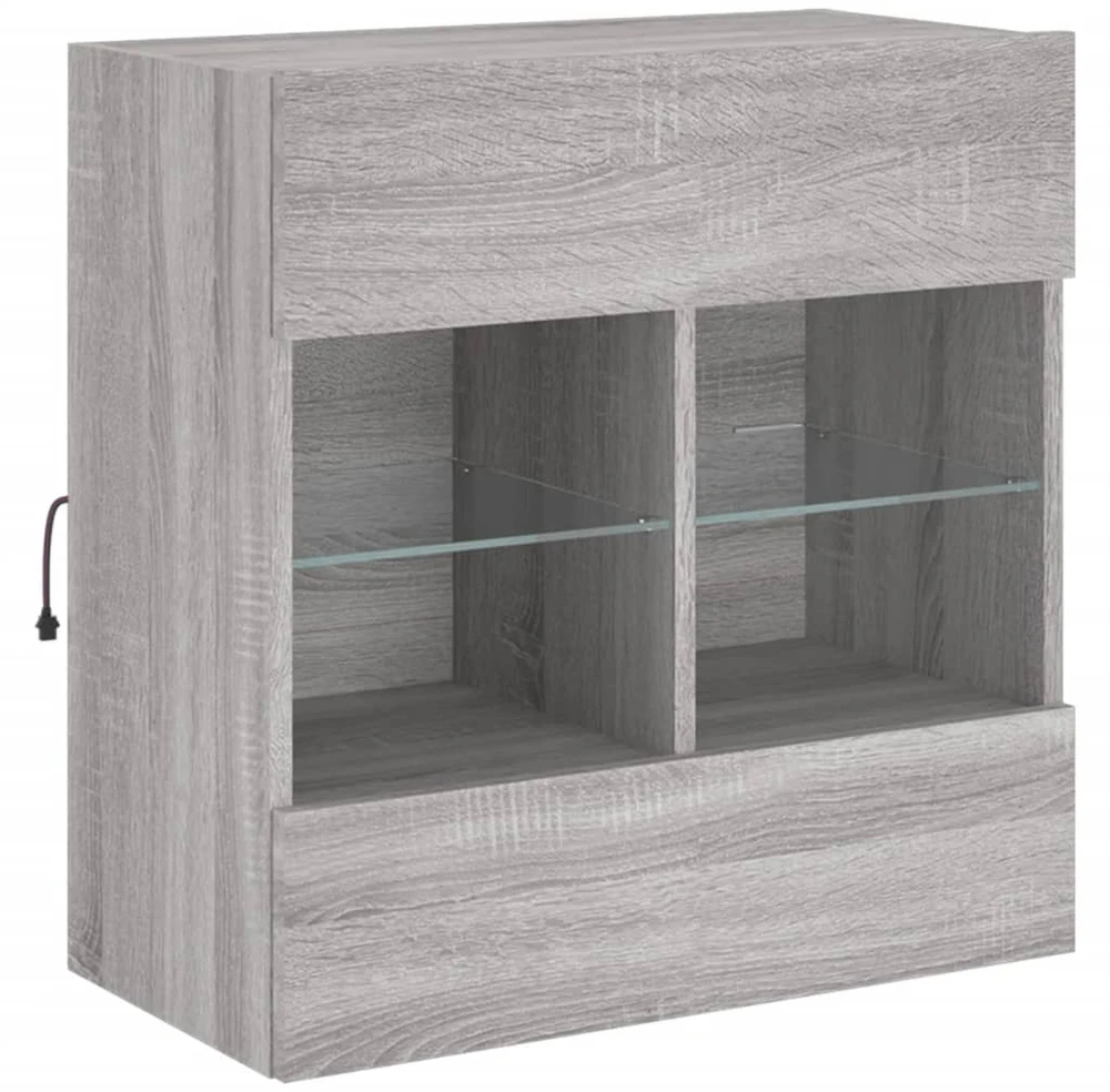 TV staliukas Sieninė TV spintelė su LED lemputėmis, pilka, 58,5x30x60,5cm