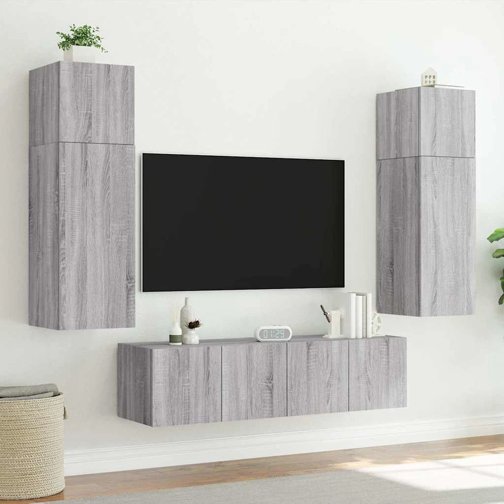 TV staliukas Sieninė TV spintelė su LED lemputėmis, pilka ąžuolo, 80x35x41cm