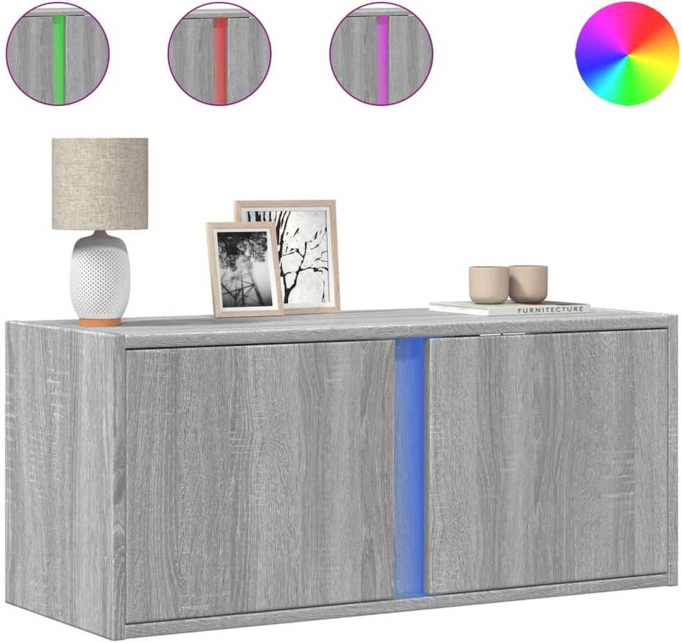 TV staliukas Sieninė TV spintelė su LED lemputėmis, pilka, 80x31x35cm