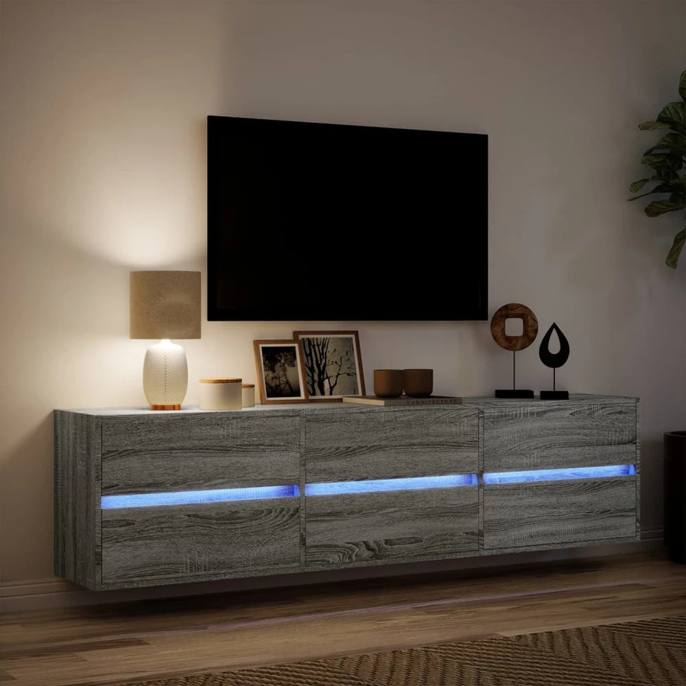 TV staliukas Sieninė TV spintelė su LED lemputėmis, pilka, 180x31x45cm