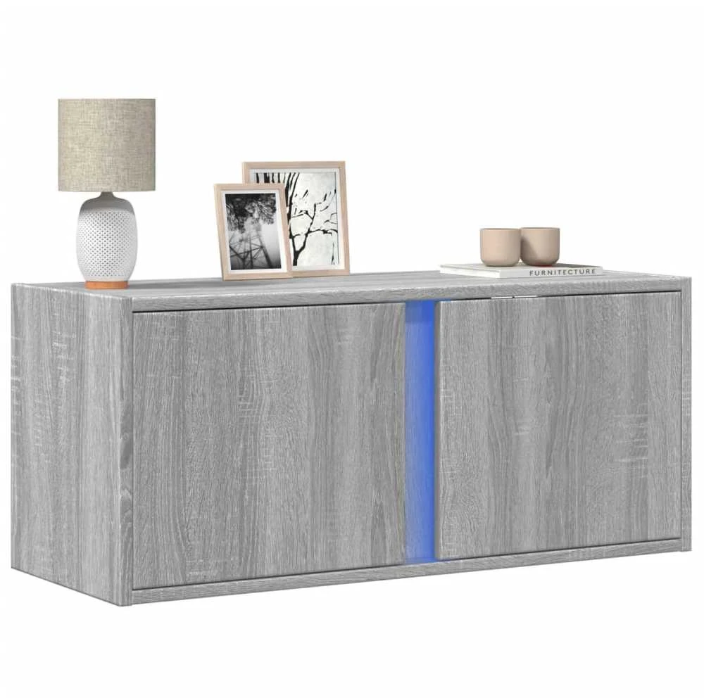 TV staliukas Sieninė TV spintelė su LED lemputėmis, pilka, 80x31x35cm