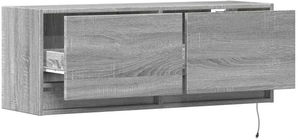 TV staliukas Sieninė TV spintelė su LED lemputėmis, pilka, 100x31x35cm