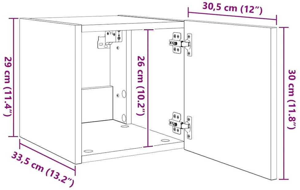 TV staliukas Sieninė TV spintelė su LED lemputėmis, pilka, 30,5x35x30cm