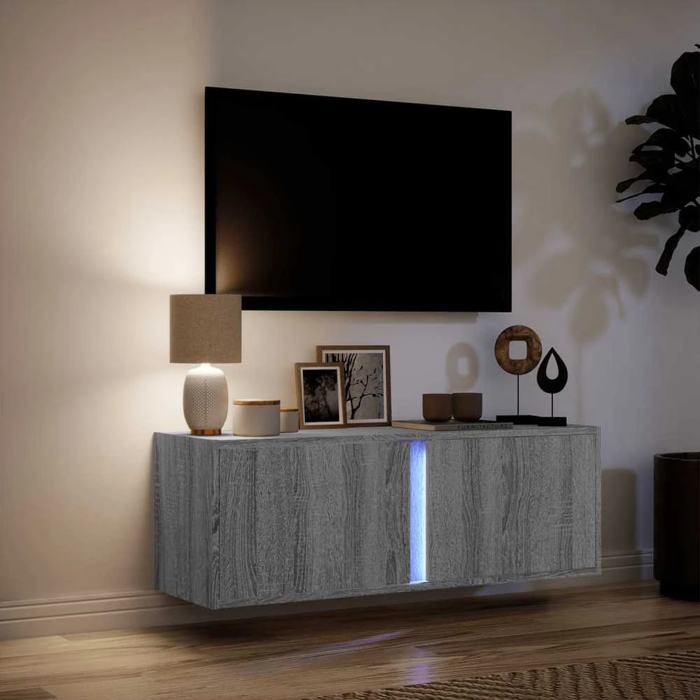 TV staliukas Sieninė TV spintelė su LED lemputėmis, pilka, 100x31x35cm