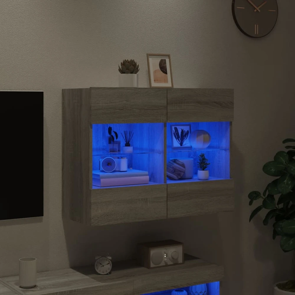TV staliukas Sieninė TV spintelė su LED lemputėmis, pilka, 78,5x30x60,5cm