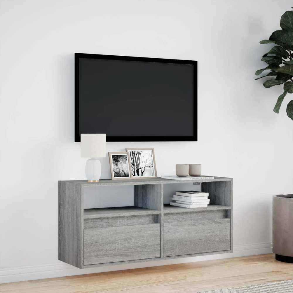 TV staliukas Sieninė TV spintelė su LED lemputėmis, pilka, 100x31x45cm
