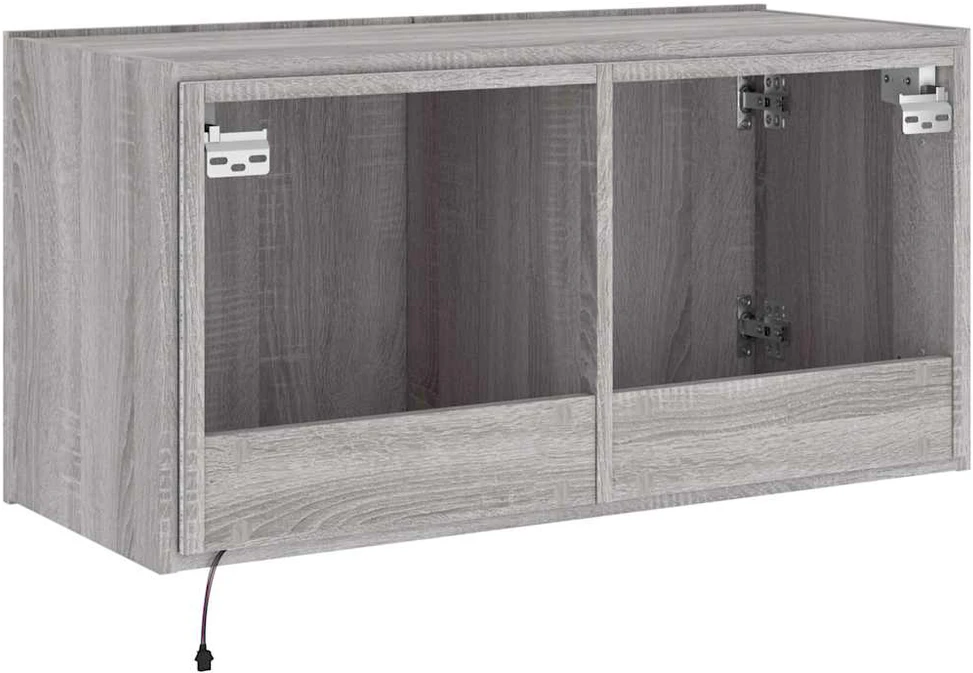 TV staliukas Sieninė TV spintelė su LED lemputėmis, pilka ąžuolo, 80x35x41cm
