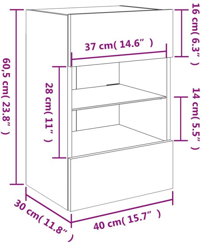 TV staliukas Sieninė TV spintelė su LED lemputėmis, pilka, 40x30x60,5cm