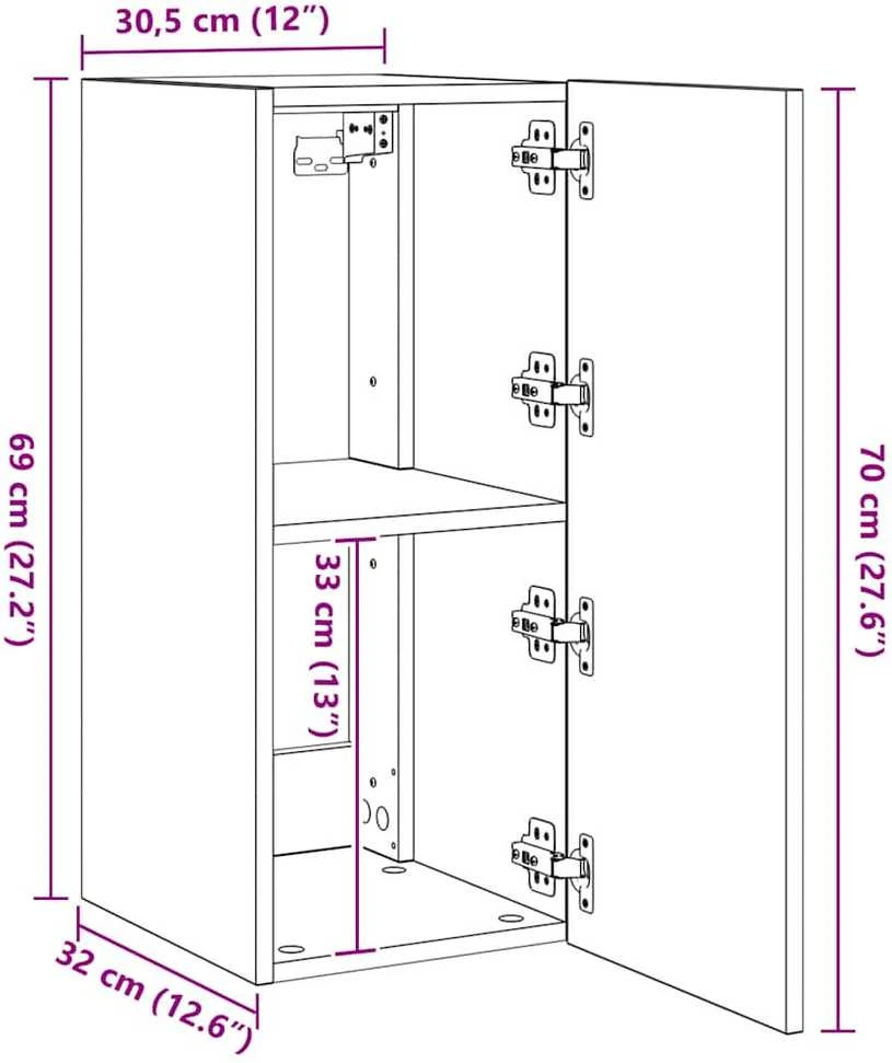 TV staliukas Sieninė TV spintelė su LED lemputėmis, pilka, 30,5x35x70cm
