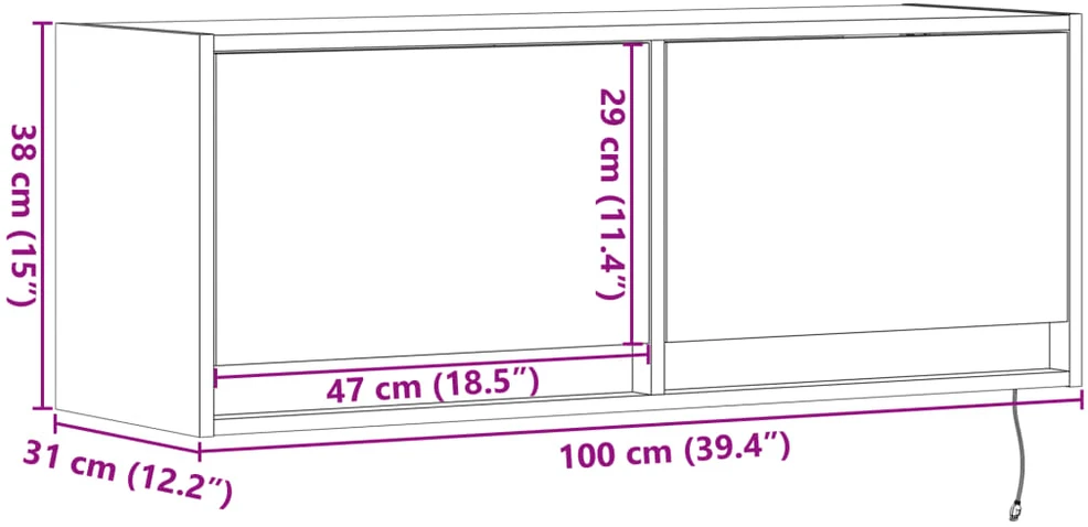 TV staliukas Sieninė TV spintelė su LED lemputėmis, pilka, 100x31x35cm