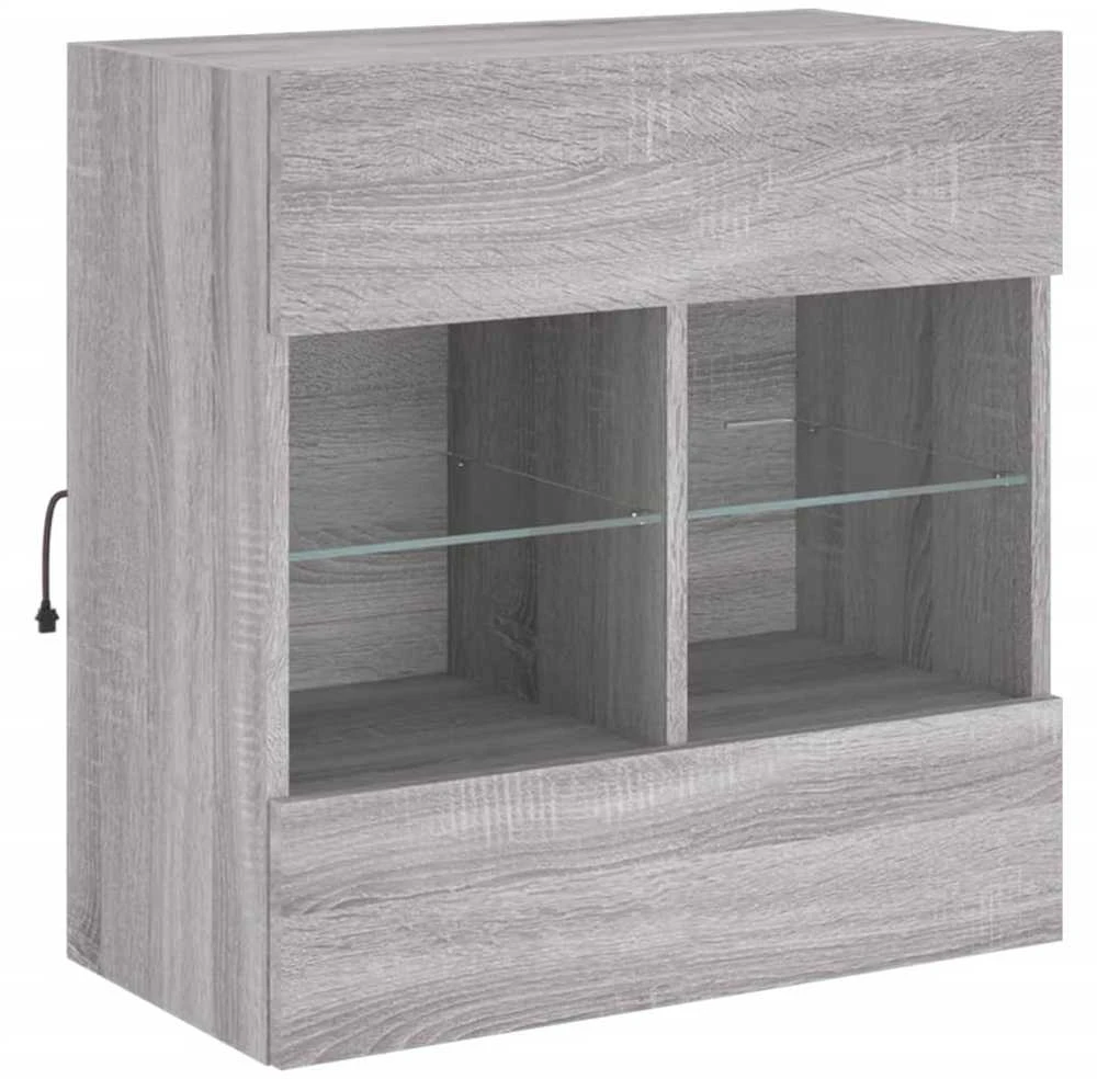 TV staliukas Sieninė TV spintelė su LED lemputėmis, pilka, 58,5x30x60,5cm