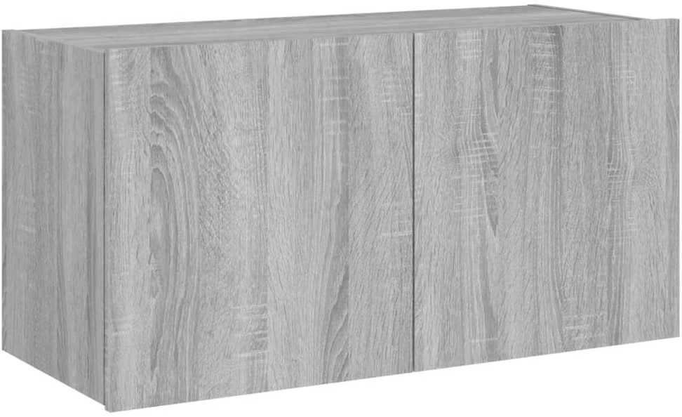 TV staliukas Sieninė TV spintelė su LED lemputėmis, pilka ąžuolo, 80x35x41cm