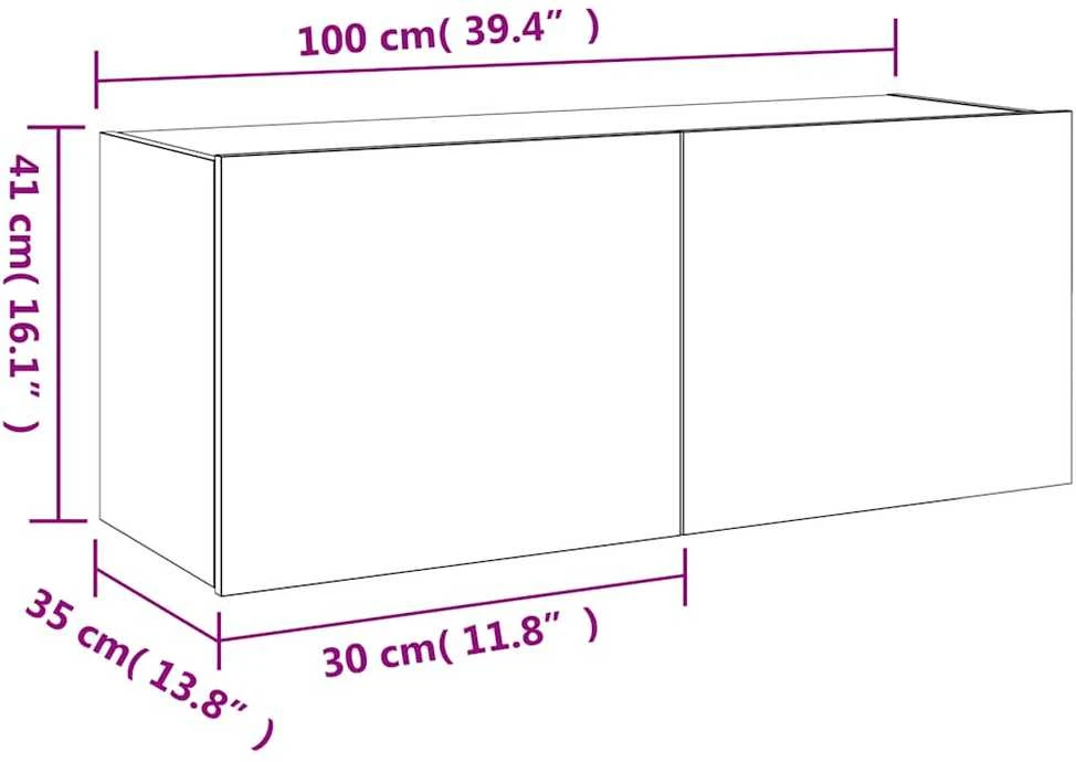 TV staliukas Sieninė TV spintelė su LED lemputėmis, pilka, 100x35x41cm
