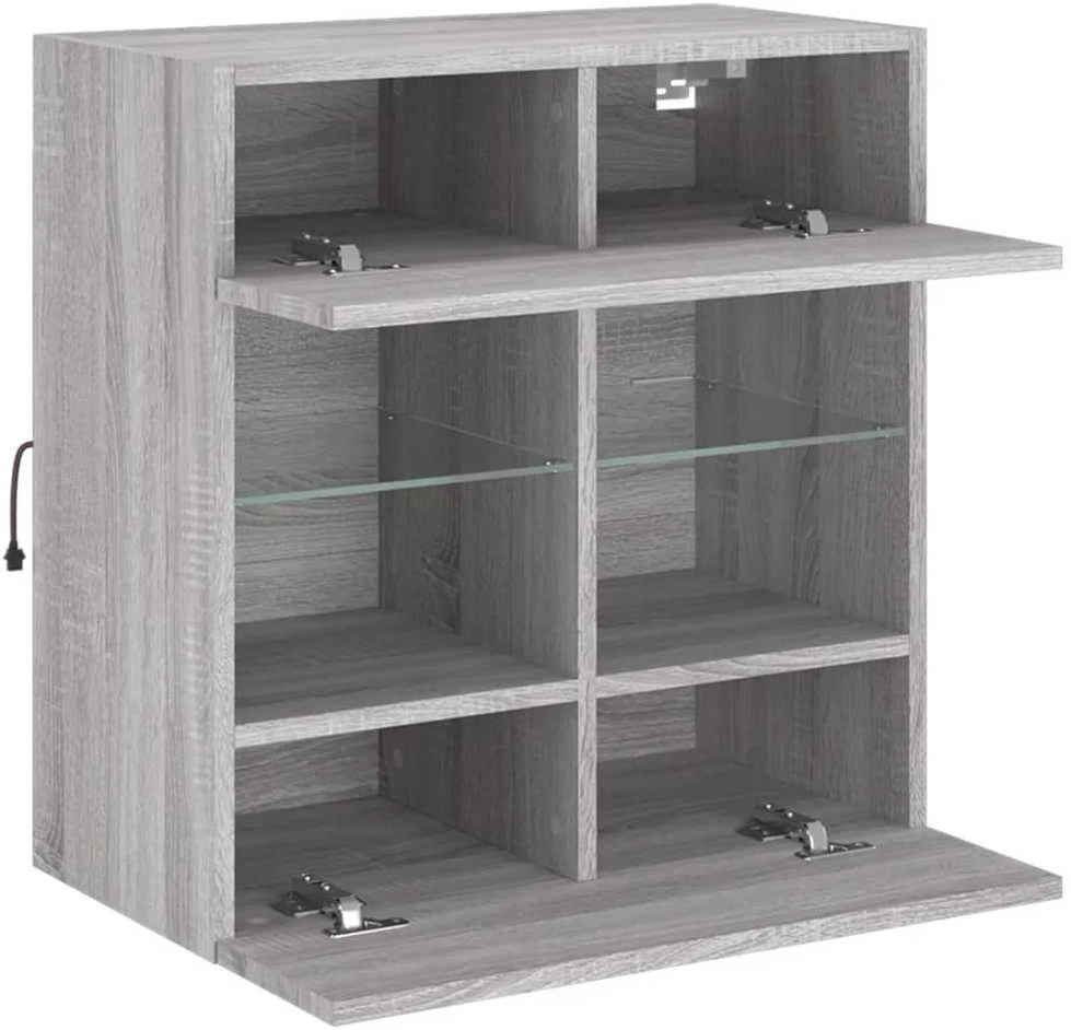 TV staliukas Sieninė TV spintelė su LED lemputėmis, pilka, 58,5x30x60,5cm