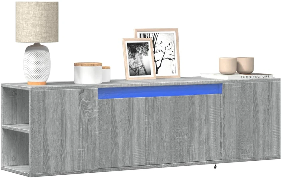 TV staliukas Sieninė TV spintelė su LED lemputėmis, pilka, 135x31x39,5cm