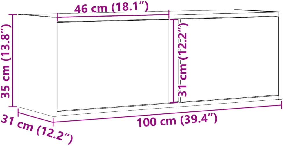 TV staliukas Sieninė TV spintelė su LED lemputėmis, pilka, 100x31x35cm