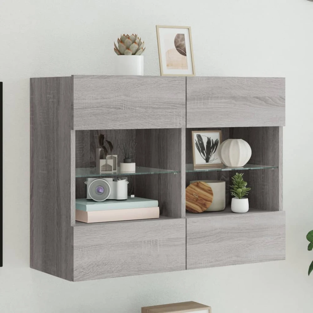 TV staliukas Sieninė TV spintelė su LED lemputėmis, pilka, 78,5x30x60,5cm