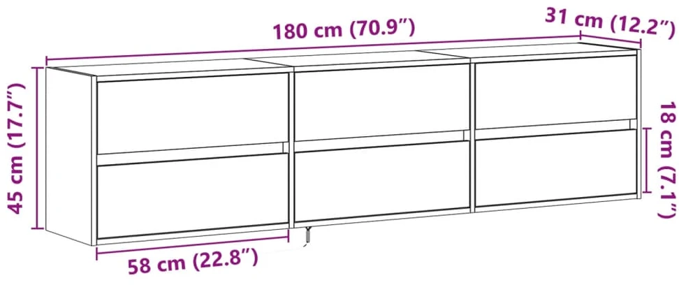 TV staliukas Sieninė TV spintelė su LED lemputėmis, pilka, 180x31x45cm