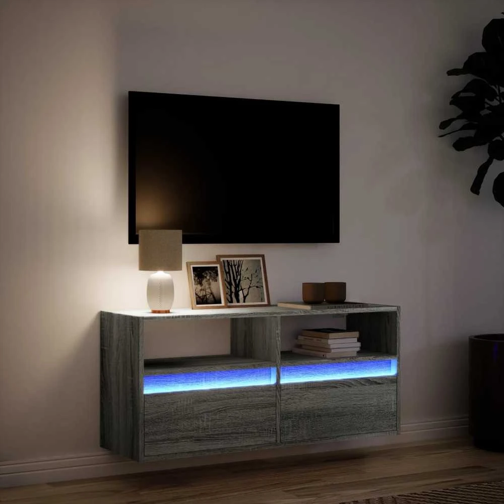 TV staliukas Sieninė TV spintelė su LED lemputėmis, pilka, 100x31x45cm