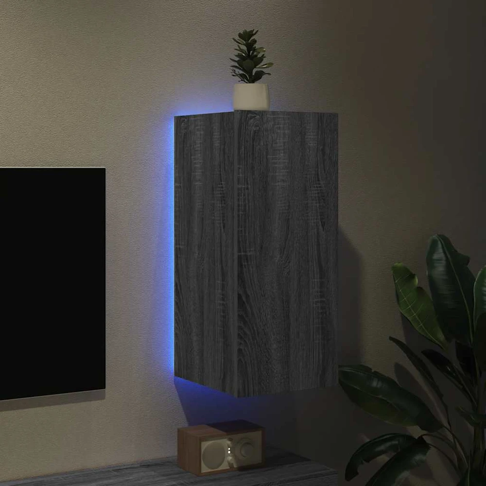 TV staliukas Sieninė TV spintelė su LED lemputėmis, pilka, 30,5x35x70cm