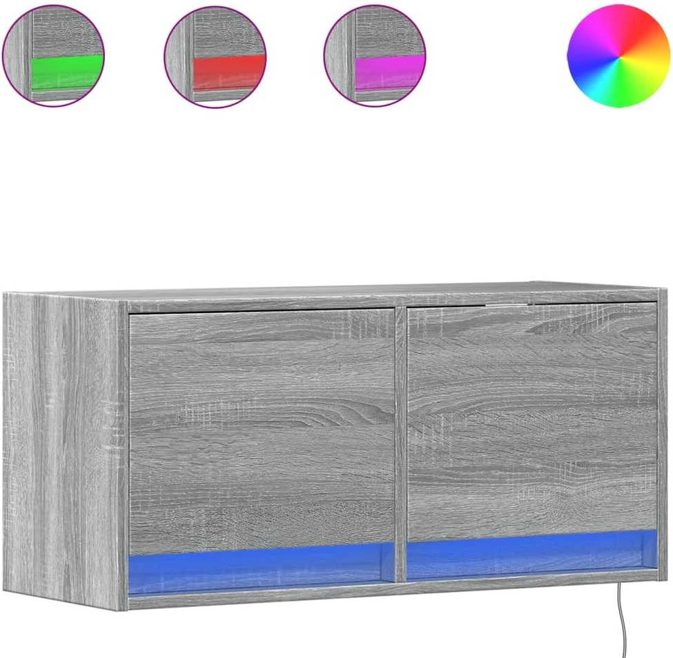 TV staliukas Sieninė TV spintelė su LED lemputėmis, pilka, 80x31x35cm