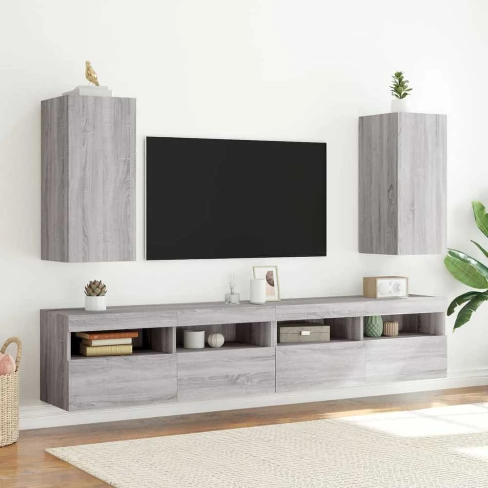 TV staliukas Sieninė TV spintelė su LED lemputėmis, pilka, 30,5x35x70cm