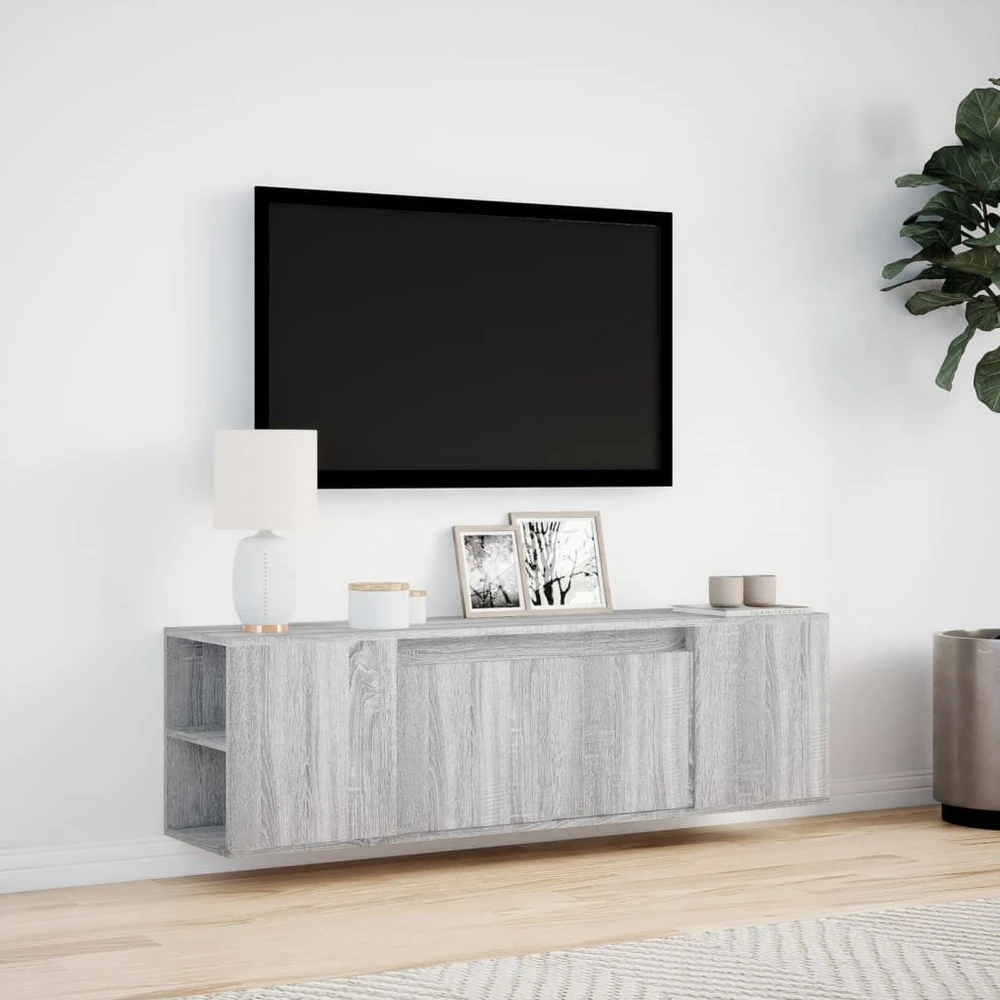 TV staliukas Sieninė TV spintelė su LED lemputėmis, pilka, 135x31x39,5cm