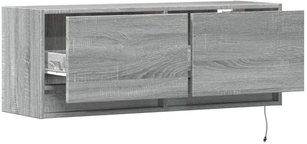 TV staliukas Sieninė TV spintelė su LED lemputėmis, pilka, 100x31x35cm