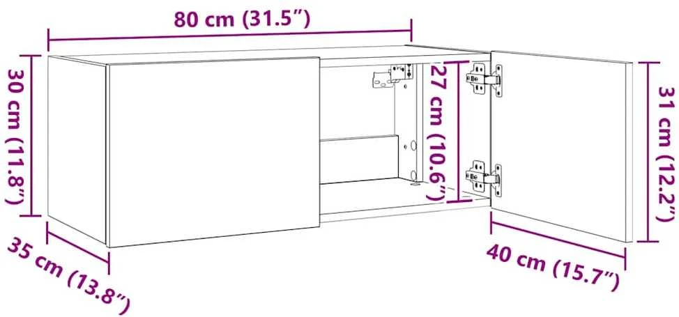 TV staliukas Sieninė TV spintelė su LED lemputėmis, pilka ąžuolo, 80x35x31cm