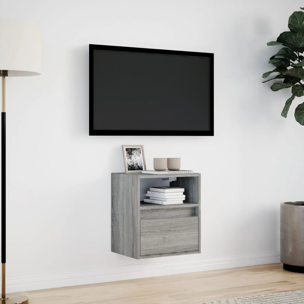 TV staliukas Sieninė TV spintelė su LED lemputėmis, pilka, 41x31x45cm