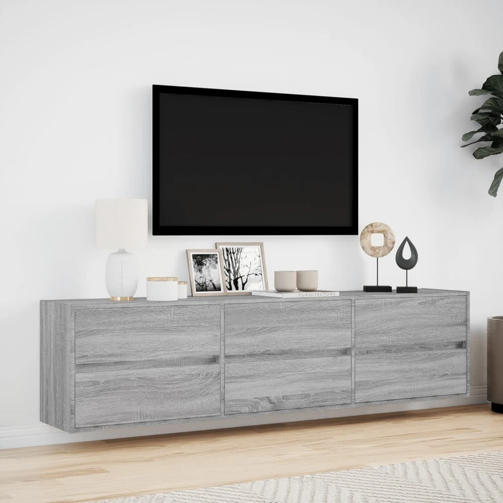 TV staliukas Sieninė TV spintelė su LED lemputėmis, pilka, 180x31x45cm