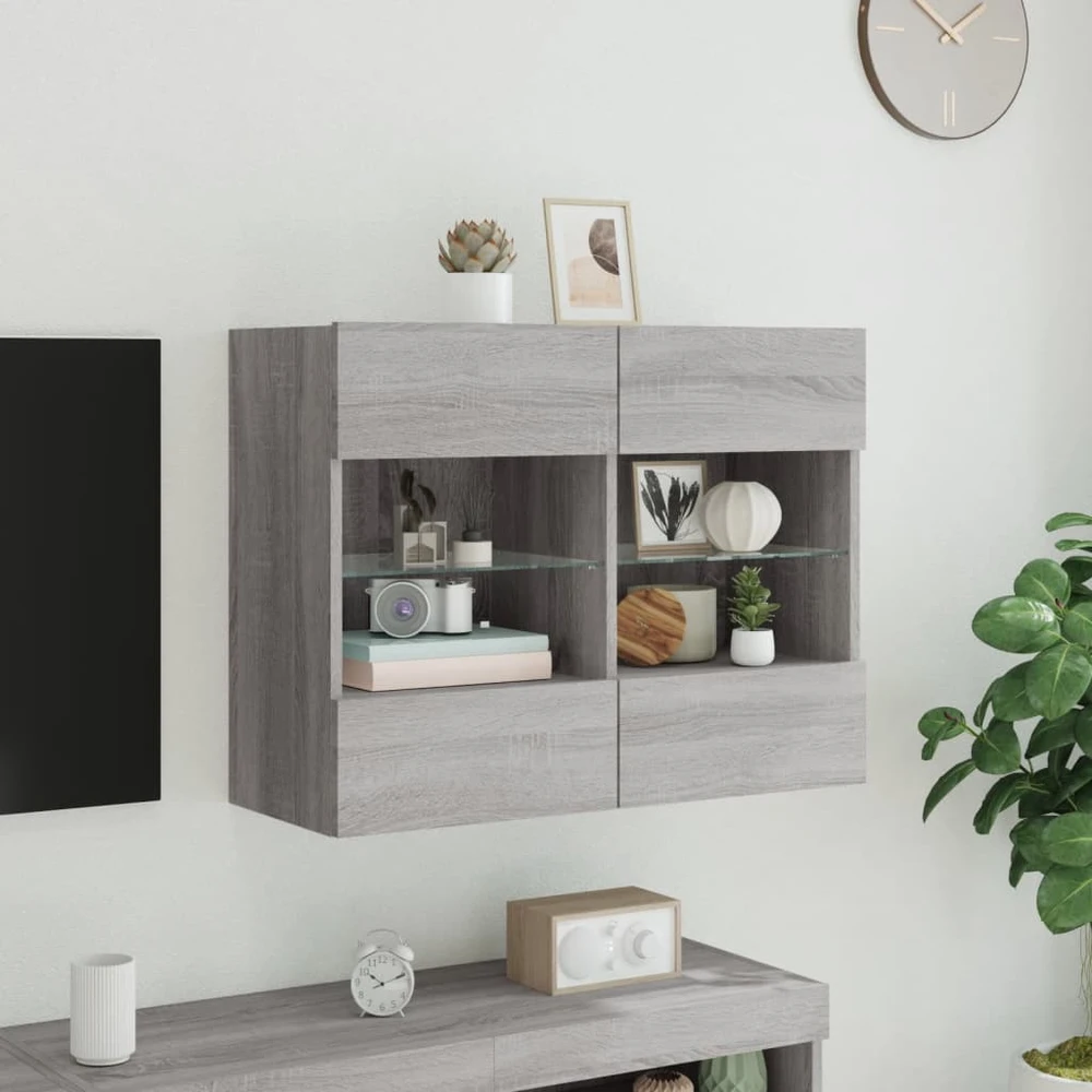 TV staliukas Sieninė TV spintelė su LED lemputėmis, pilka, 78,5x30x60,5cm
