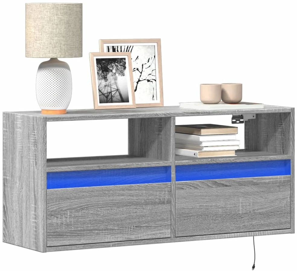 TV staliukas Sieninė TV spintelė su LED lemputėmis, pilka, 100x31x45cm