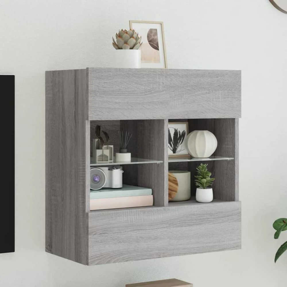 TV staliukas Sieninė TV spintelė su LED lemputėmis, pilka, 58,5x30x60,5cm