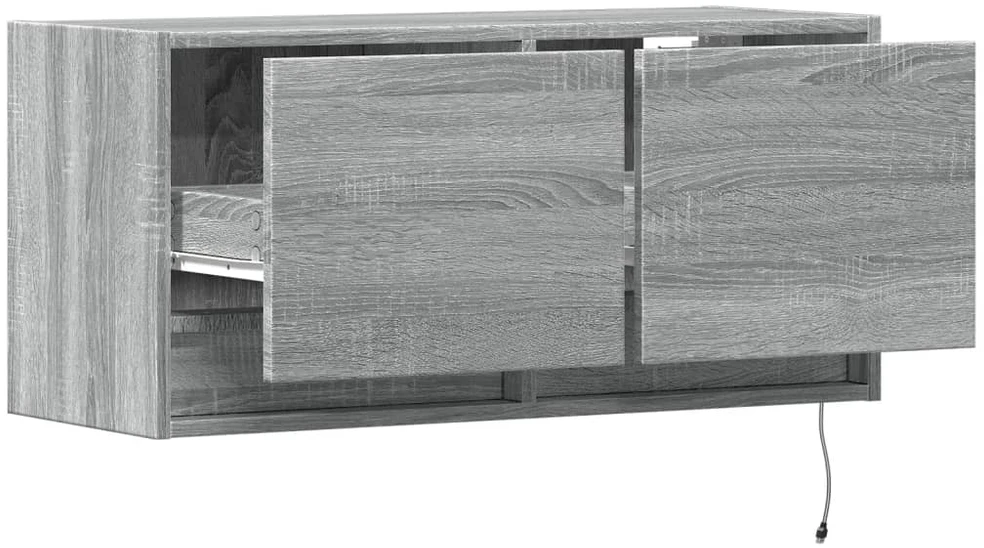 TV staliukas Sieninė TV spintelė su LED lemputėmis, pilka, 80x31x35cm