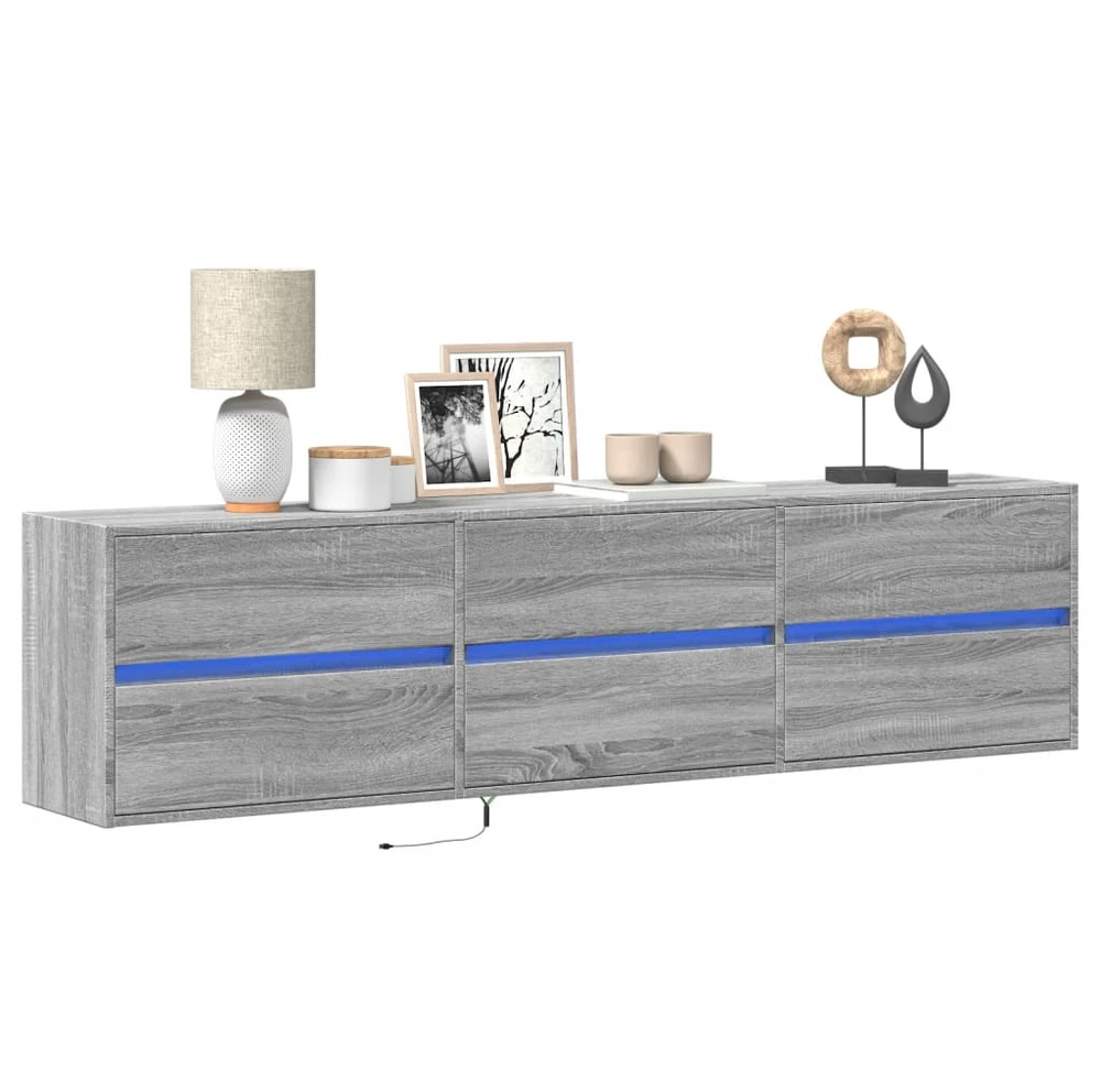 TV staliukas Sieninė TV spintelė su LED lemputėmis, pilka, 180x31x45cm