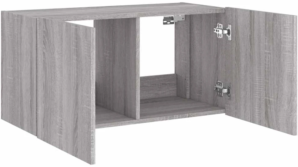 TV staliukas Sieninė TV spintelė su LED lemputėmis, pilka ąžuolo, 80x35x41cm