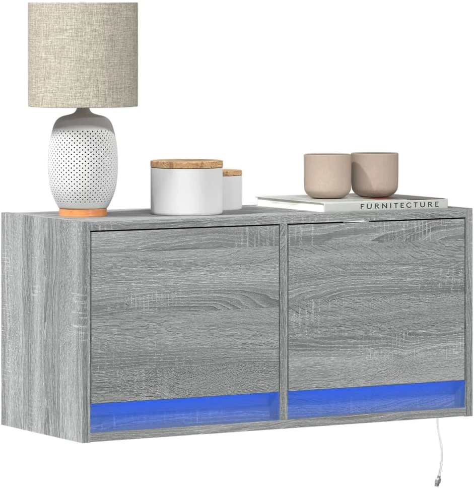 TV staliukas Sieninė TV spintelė su LED lemputėmis, pilka, 80x31x35cm