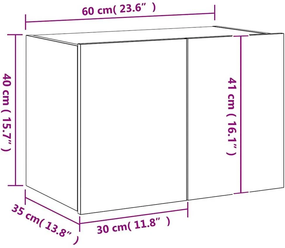 TV staliukas Sieninė TV spintelė su LED lemputėmis, pilka ąžuolo, 60x35x41cm