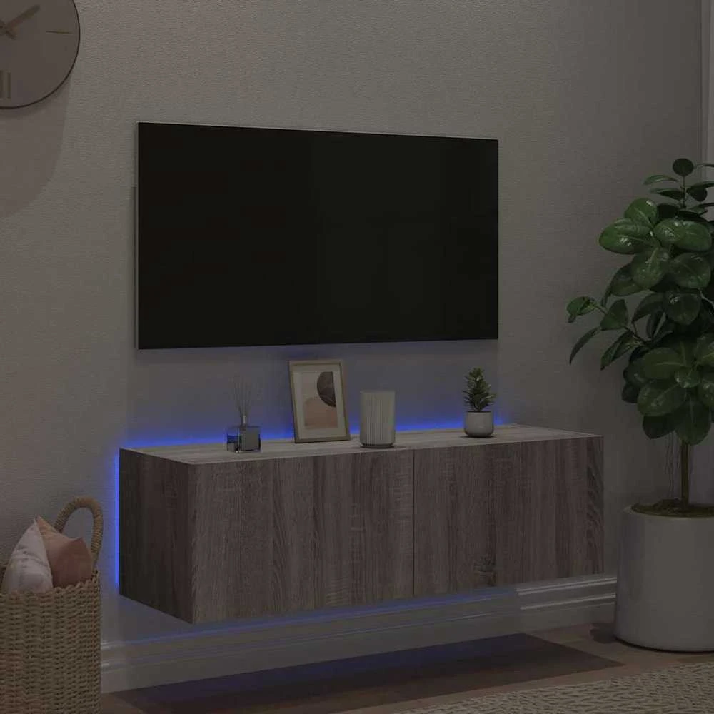 TV staliukas Sieninė TV spintelė su LED lemputėmis, pilka, 100x35x31cm