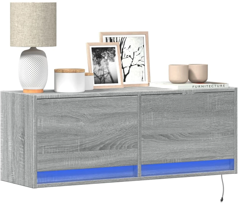 TV staliukas Sieninė TV spintelė su LED lemputėmis, pilka, 100x31x35cm
