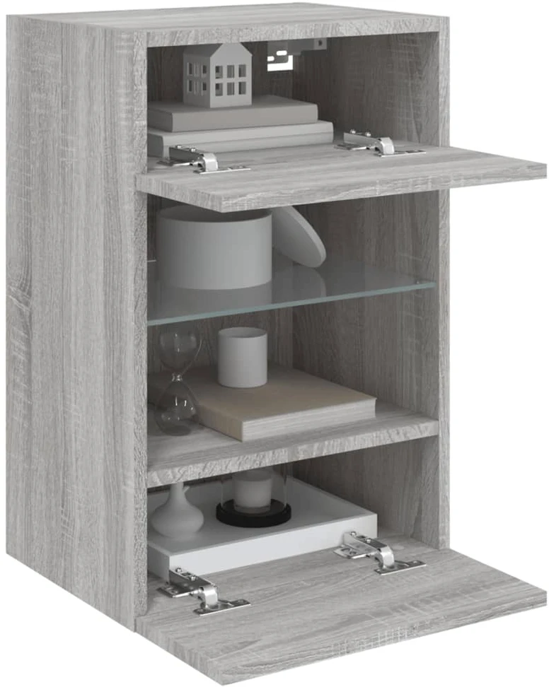 TV staliukas Sieninė TV spintelė su LED lemputėmis, pilka, 40x30x60,5cm