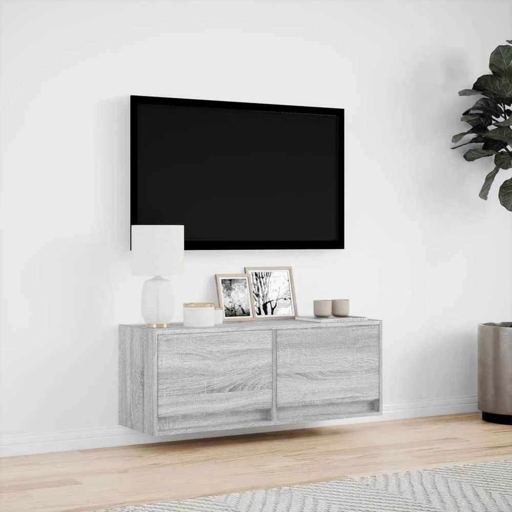TV staliukas Sieninė TV spintelė su LED lemputėmis, pilka, 100x31x35cm