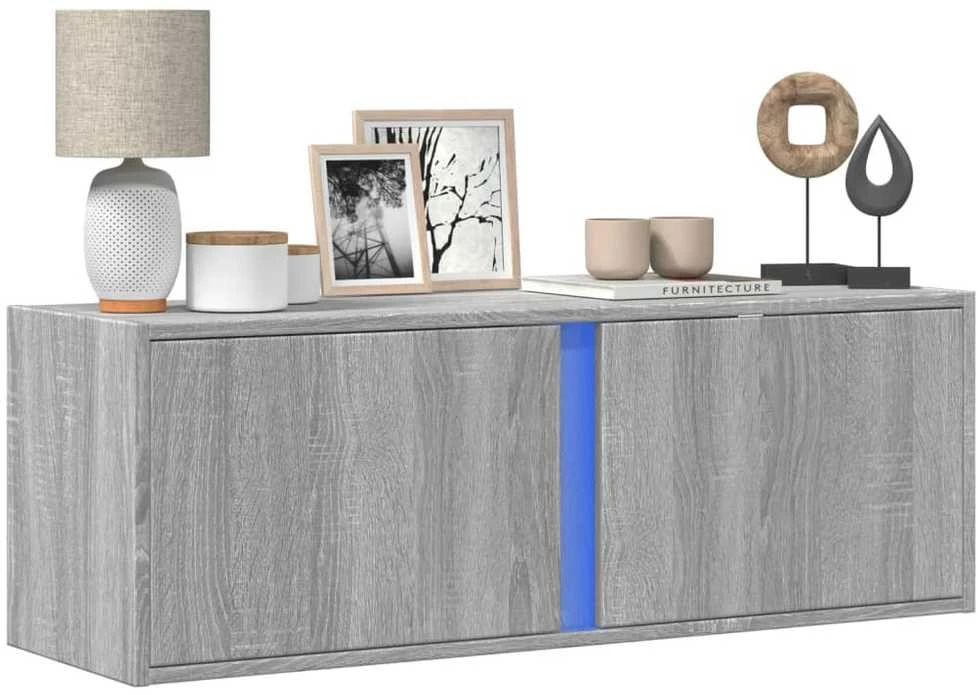 TV staliukas Sieninė TV spintelė su LED lemputėmis, pilka, 100x31x35cm