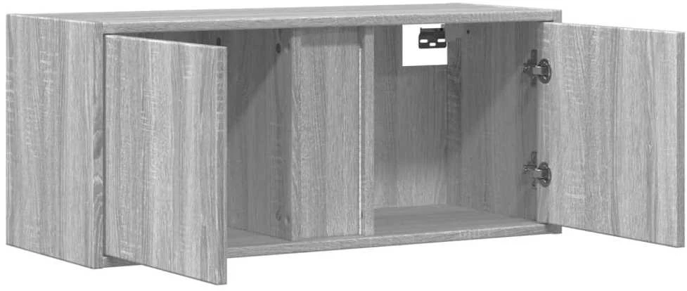 TV staliukas Sieninė TV spintelė su LED lemputėmis, pilka, 80x31x35cm