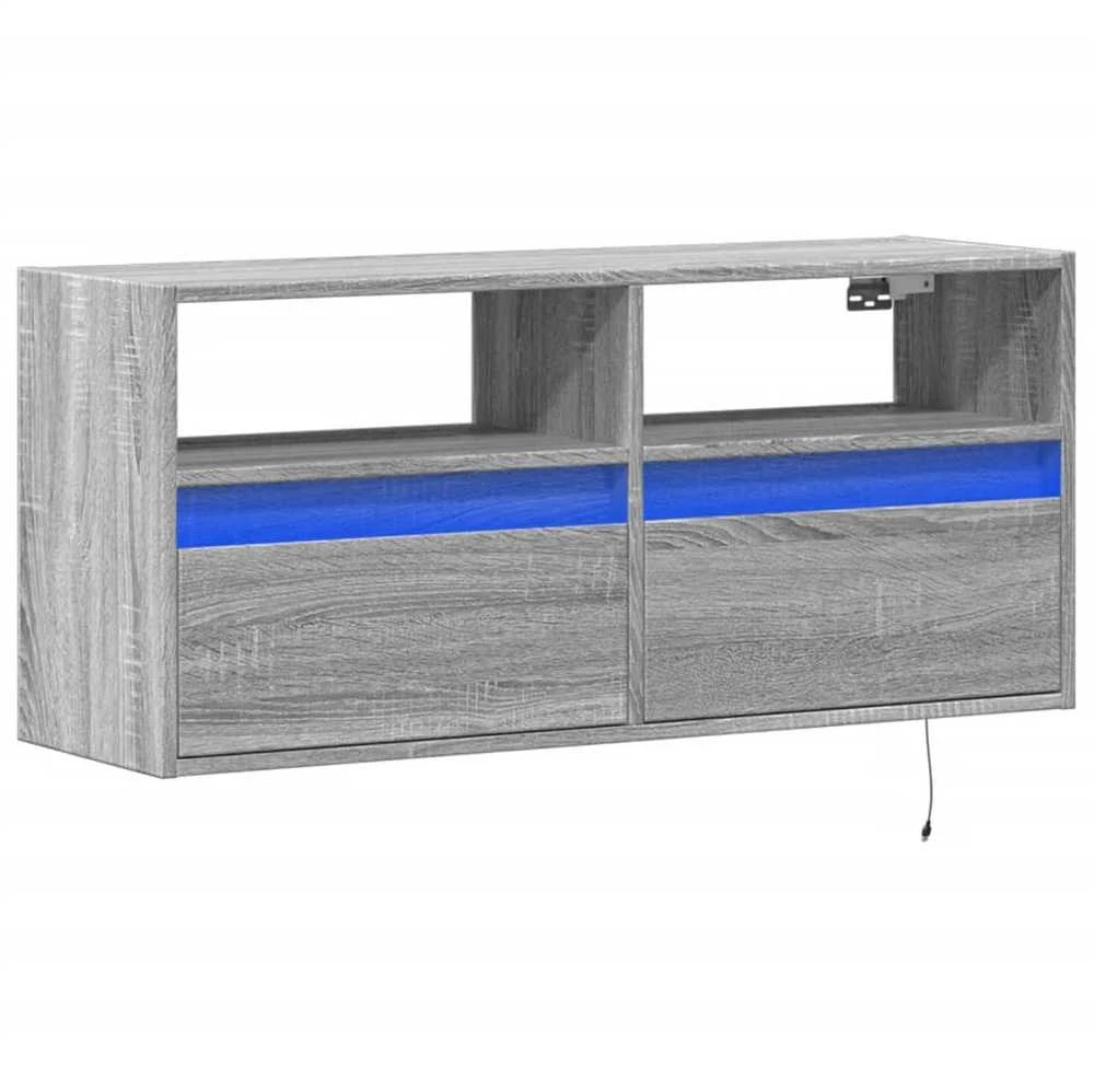 TV staliukas Sieninė TV spintelė su LED lemputėmis, pilka, 100x31x45cm