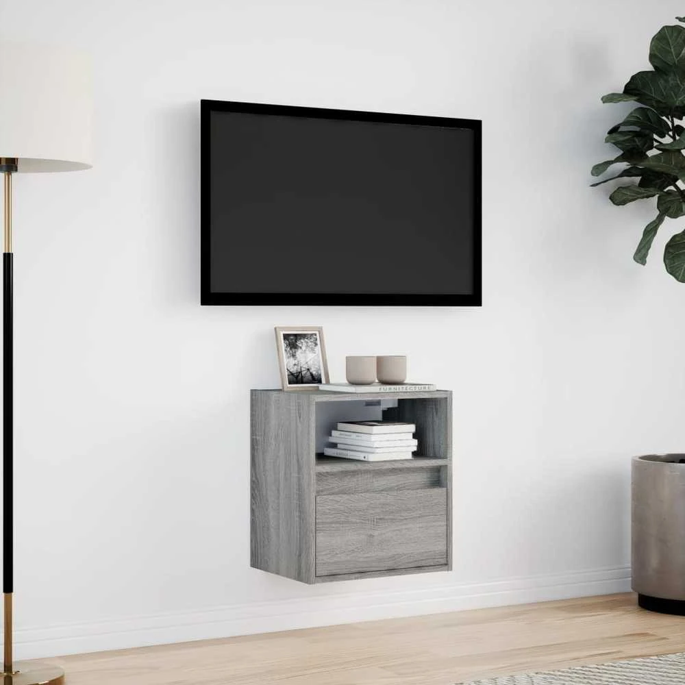 TV staliukas Sieninė TV spintelė su LED lemputėmis, pilka, 41x31x45cm