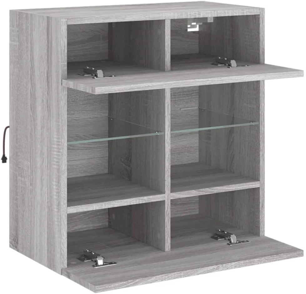 TV staliukas Sieninė TV spintelė su LED lemputėmis, pilka, 58,5x30x60,5cm