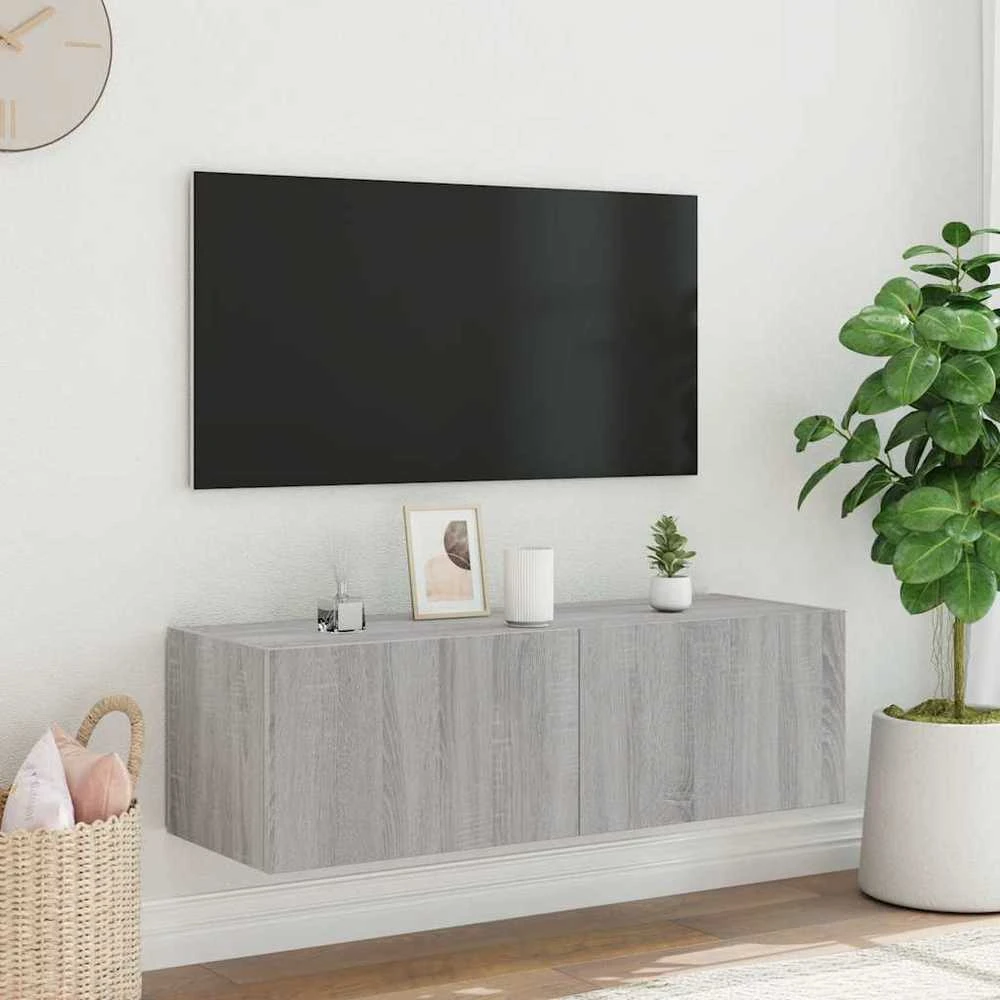 TV staliukas Sieninė TV spintelė su LED lemputėmis, pilka, 100x35x31cm
